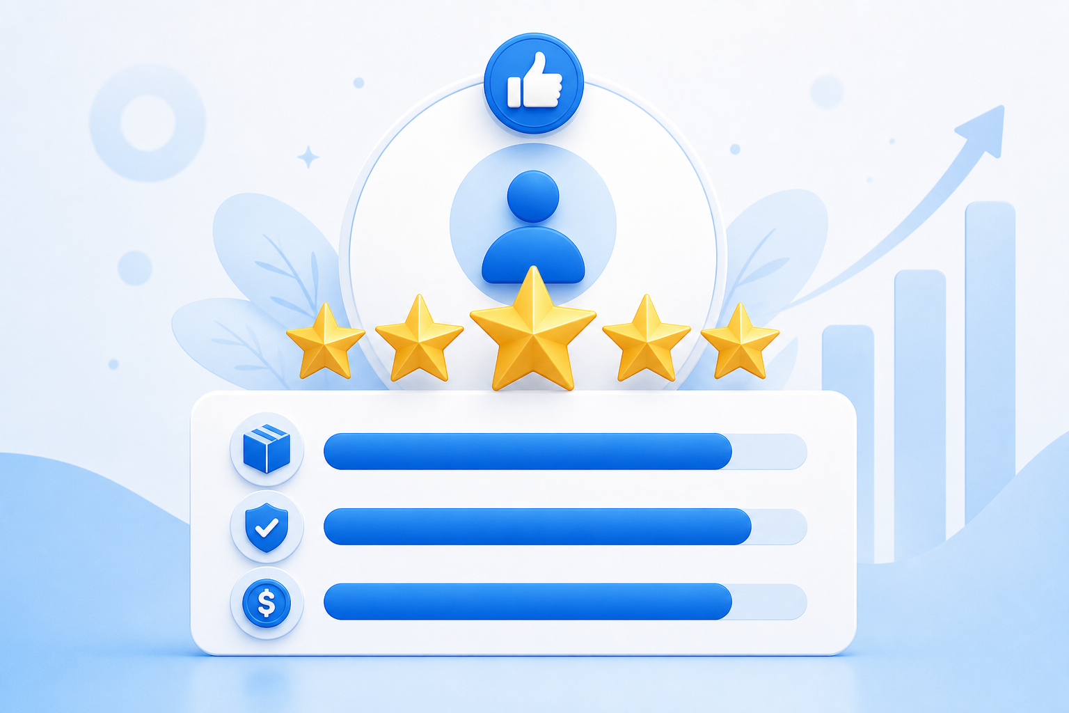 An infographic-style conceptual illustration showing high customer satisfaction. It features a large