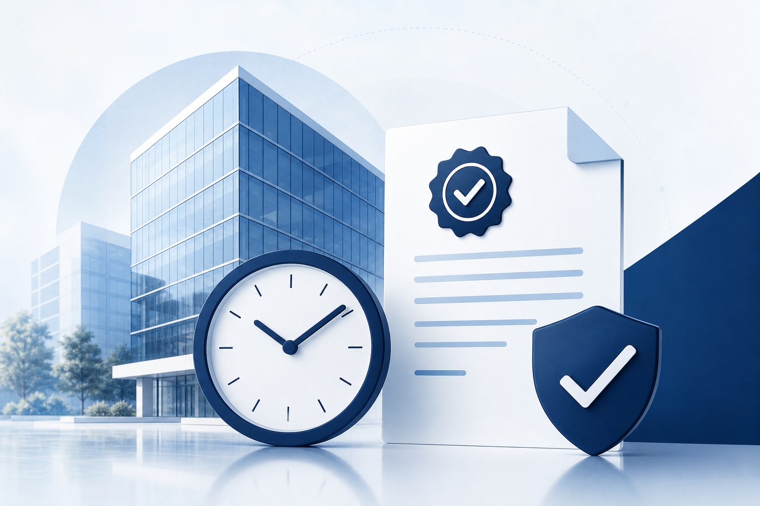 A conceptual and clean illustration representing corporate trust and transparency. Icons of a modern
