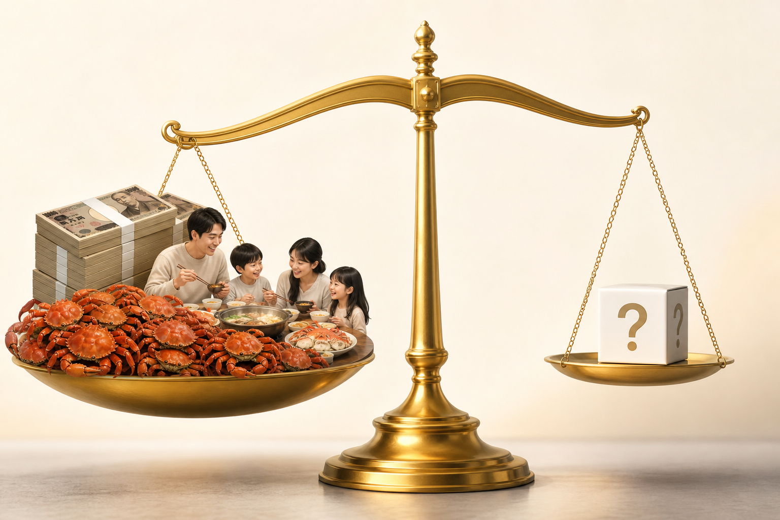 A conceptual illustration of a golden balance scale. On the 'Merit' side, which is heavily weighted