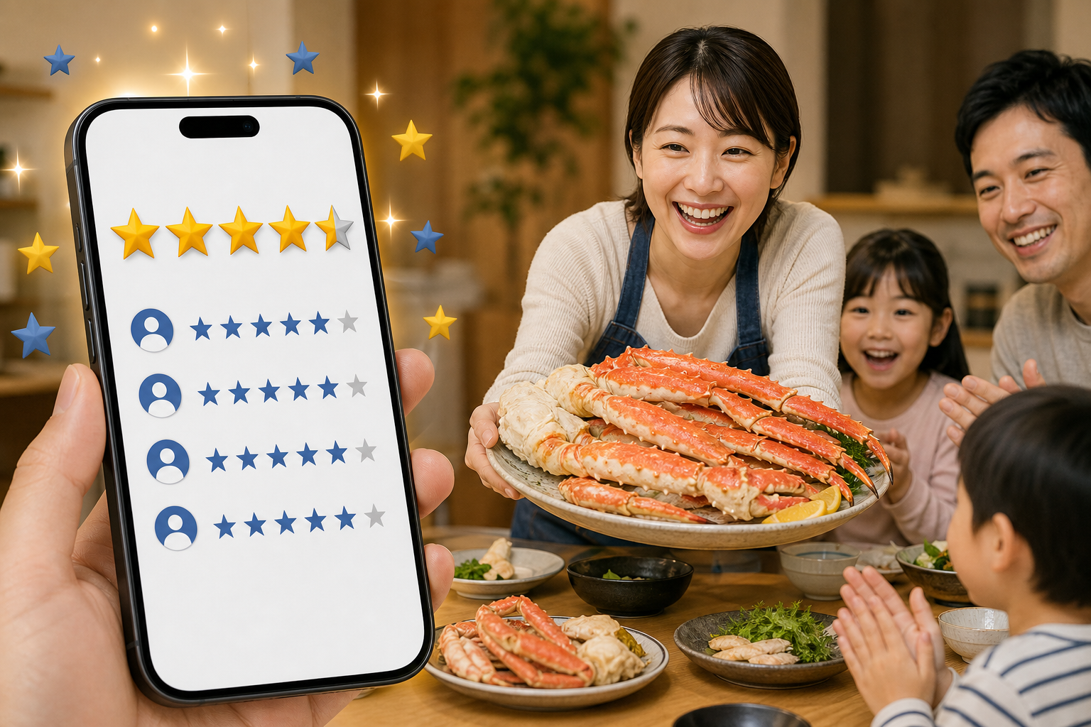 A bright and positive infographic-style image. A smartphone screen in the foreground displays a high